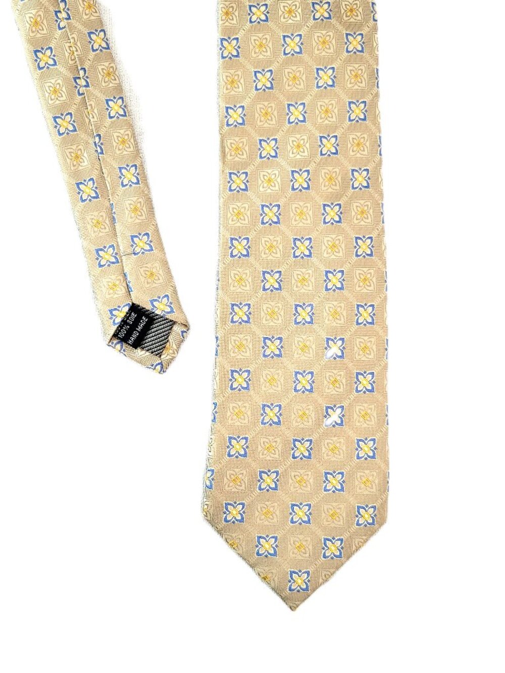 Seta Zone Italy Men's Silk Tie - Beige & Gold Geometric Medallion Print